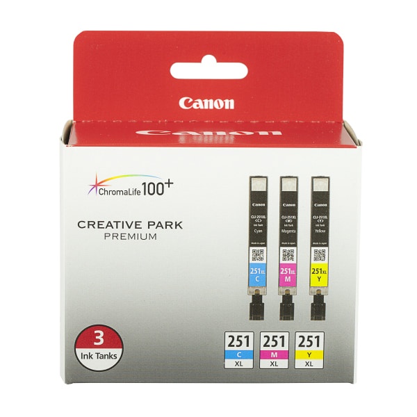 slide 1 of 2, Canon 251 Xl High-Yield Cyan/Magenta/Yellow Ink Cartridges, Pack Of 3, 3 ct