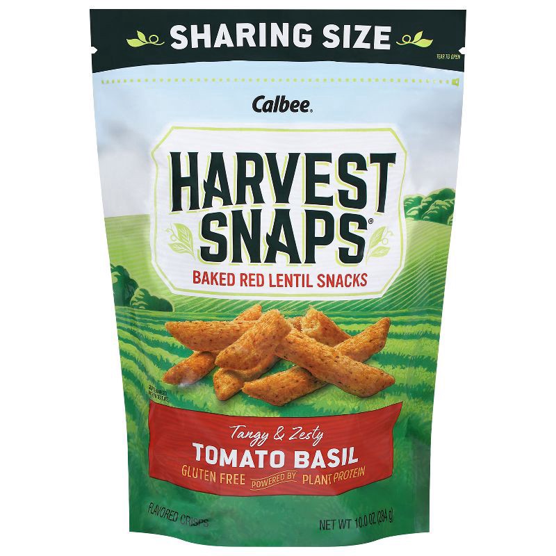 slide 1 of 5, Harvest Snaps Sharing Size Tomato Basil Baked Red Lentil Snacks 10.0 oz, 10 oz