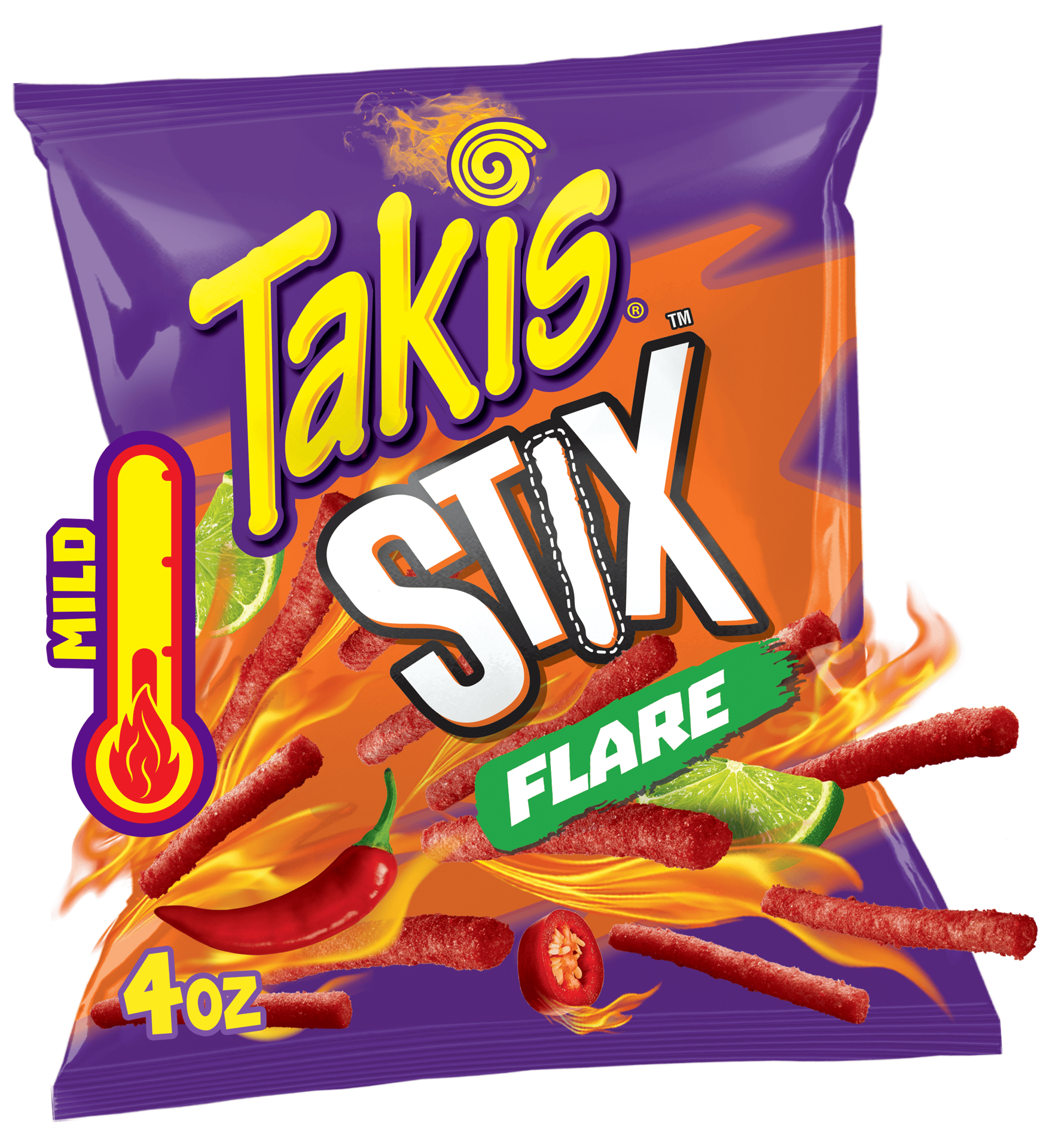 slide 1 of 1, Takis Flare Stix 4 oz Snack Size Bag, Chili Pepper & Lime Flavored Medium Spicy Corn Snack Sticks, 4 oz