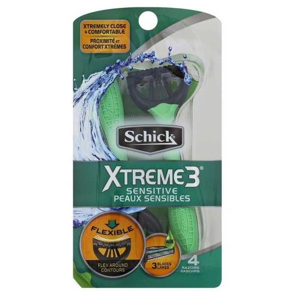 slide 1 of 1, Schick Mens Xtreme 3 Sensitive Disposable Razors, 4 ct