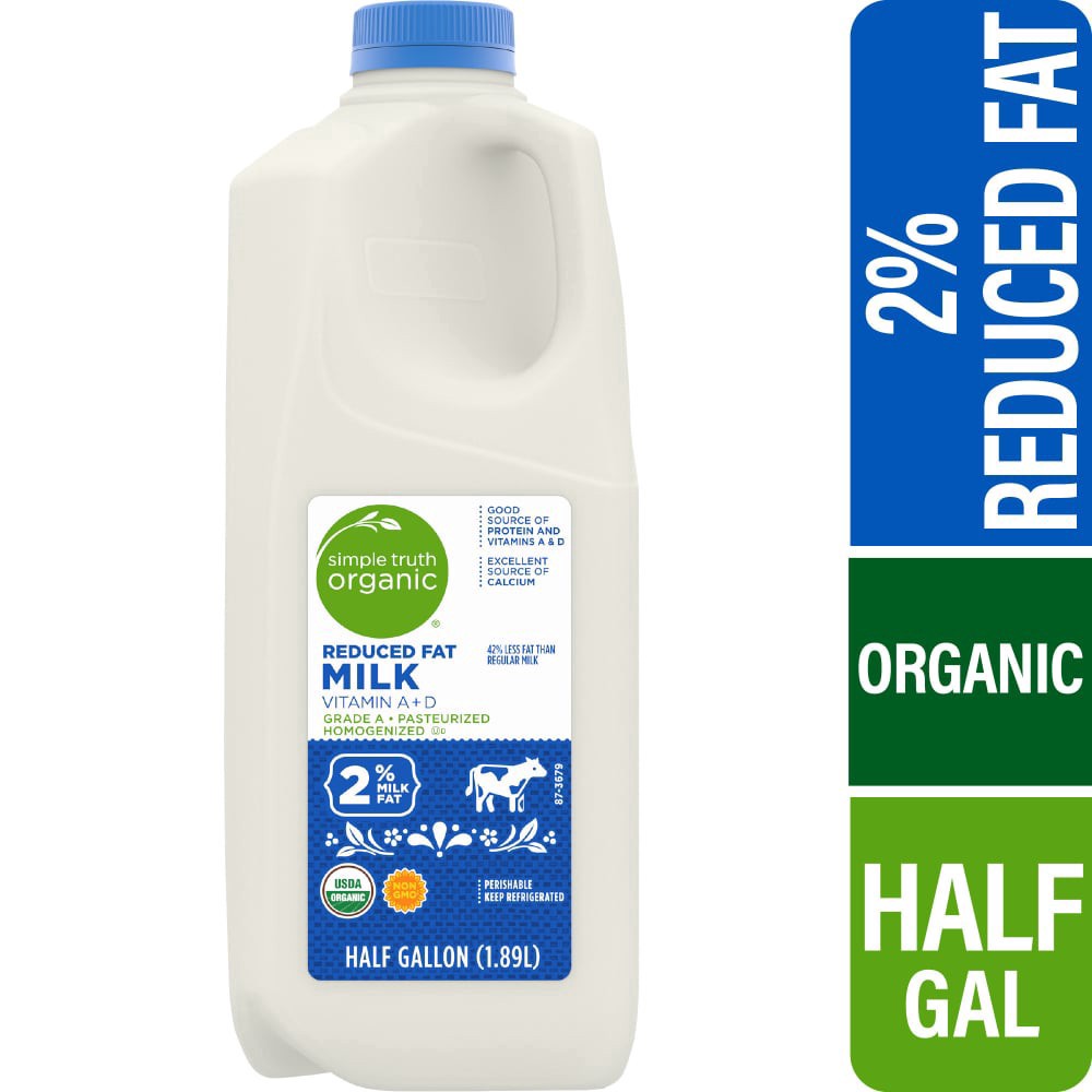 slide 1 of 3, Simple Truth Organic 2% Reduced Fat Milk - 1/2 gal, 1/2 gal