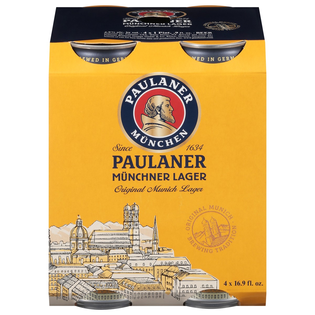 slide 1 of 9, Paulaner Munich Lager Original Beer 4 - 16.9 fl oz Cans, 4 ct; 16.9 fl oz