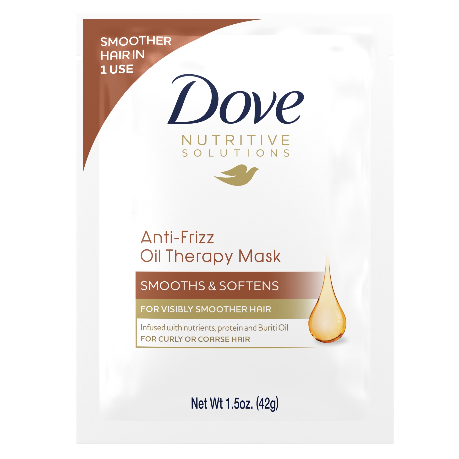 slide 1 of 1, Dove Nutritive Solutions Anti-Frizz Oil Therapy Hair Mask, 1.5 oz