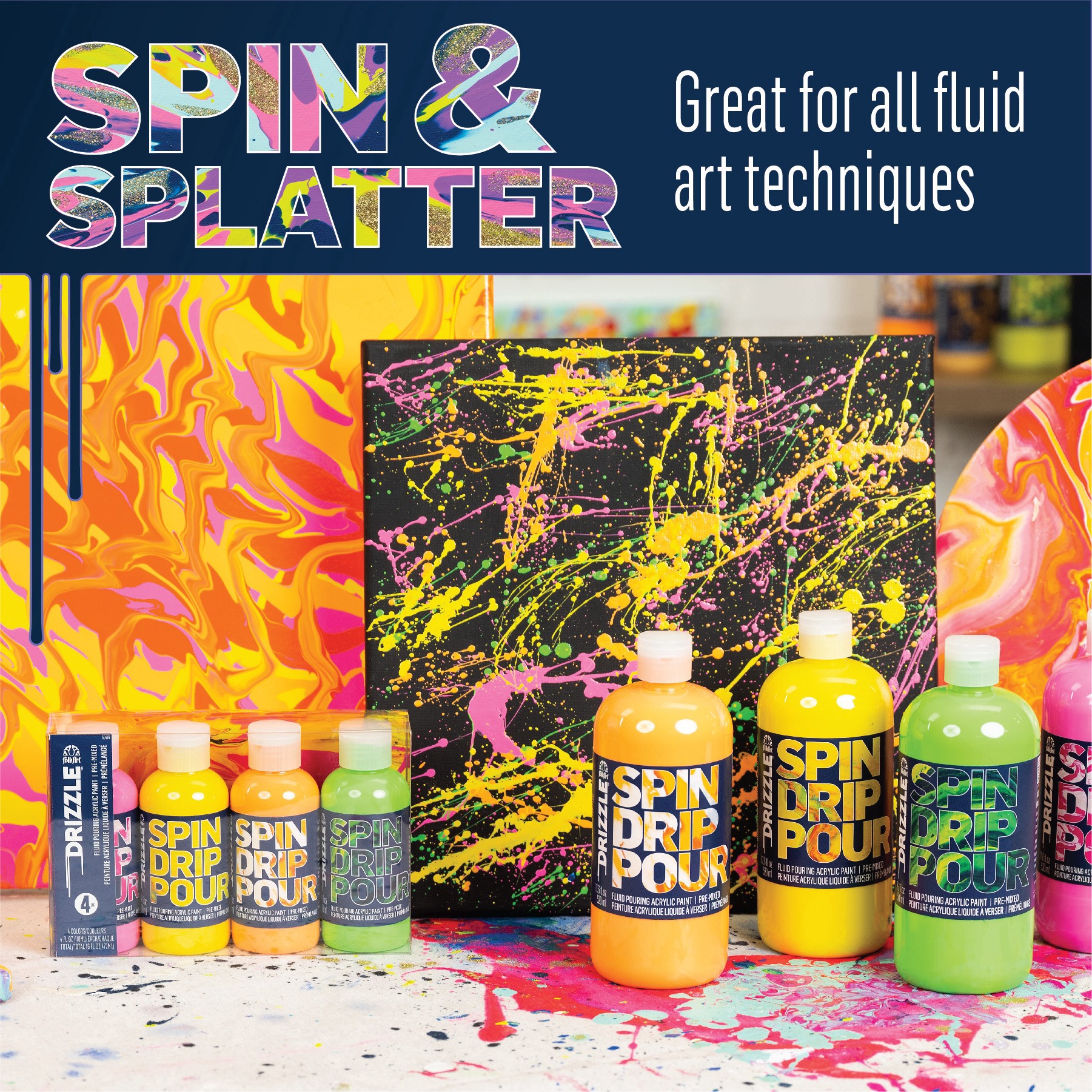 slide 10 of 11, Folkart Drizzle 4 Color Neon Paint Set, 4.6 fl oz