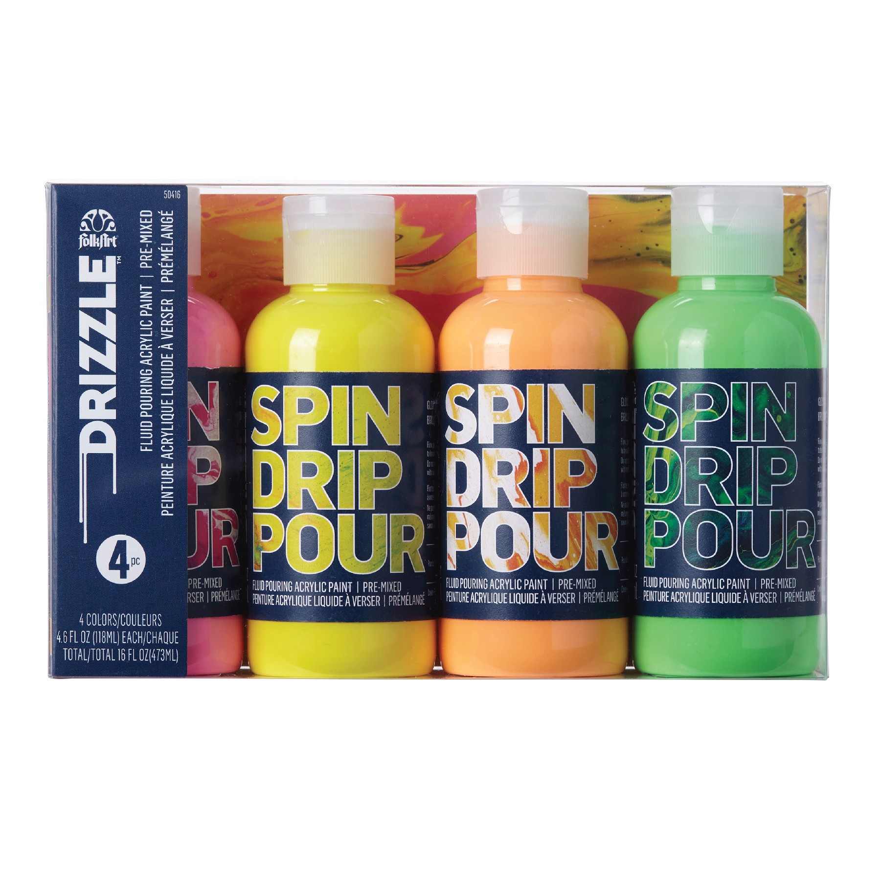 slide 7 of 11, Folkart Drizzle 4 Color Neon Paint Set, 4.6 fl oz