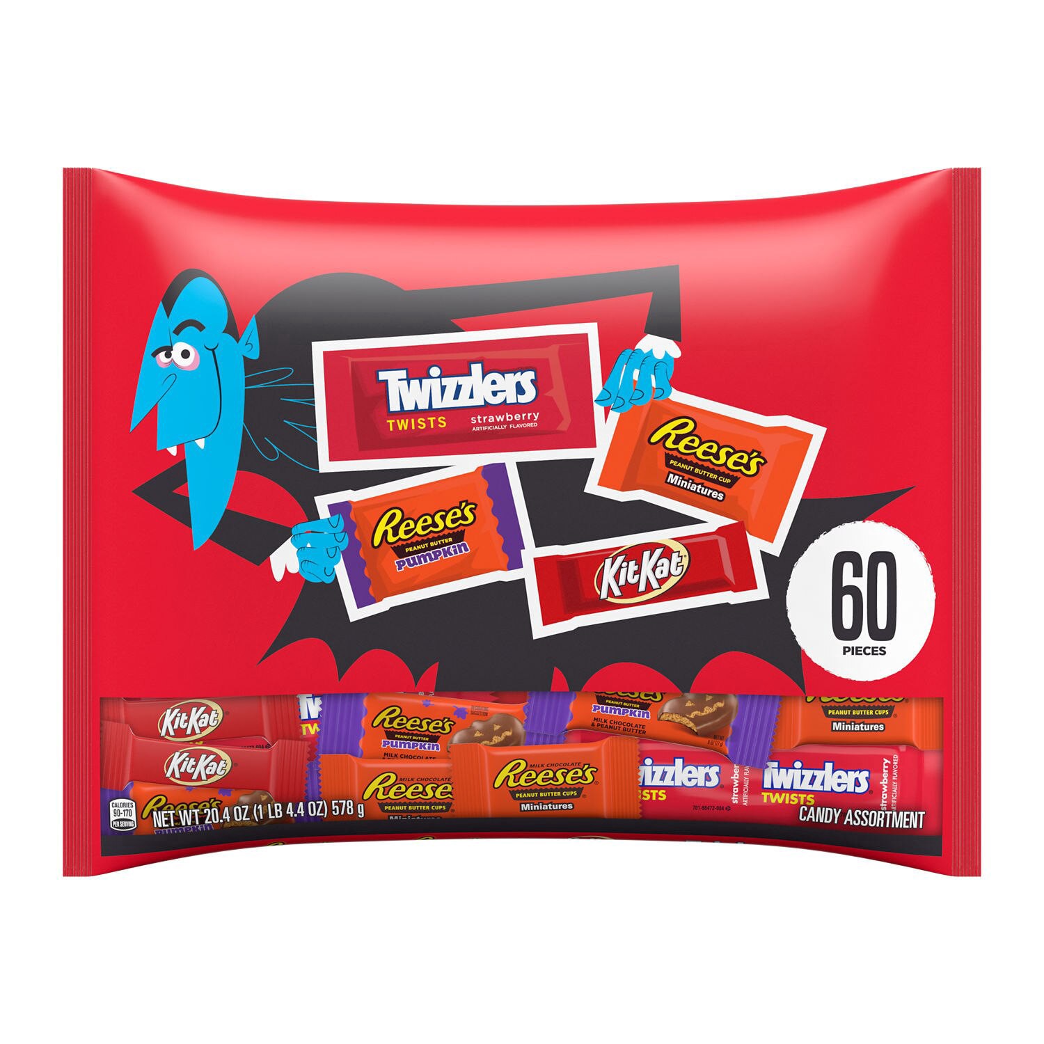 slide 1 of 1, Hershey's Assorted Milk Chocolate and Fruit Flavors Bite Size Candy Variety Bag, 60 ct, 20.04 oz, 20.4 oz