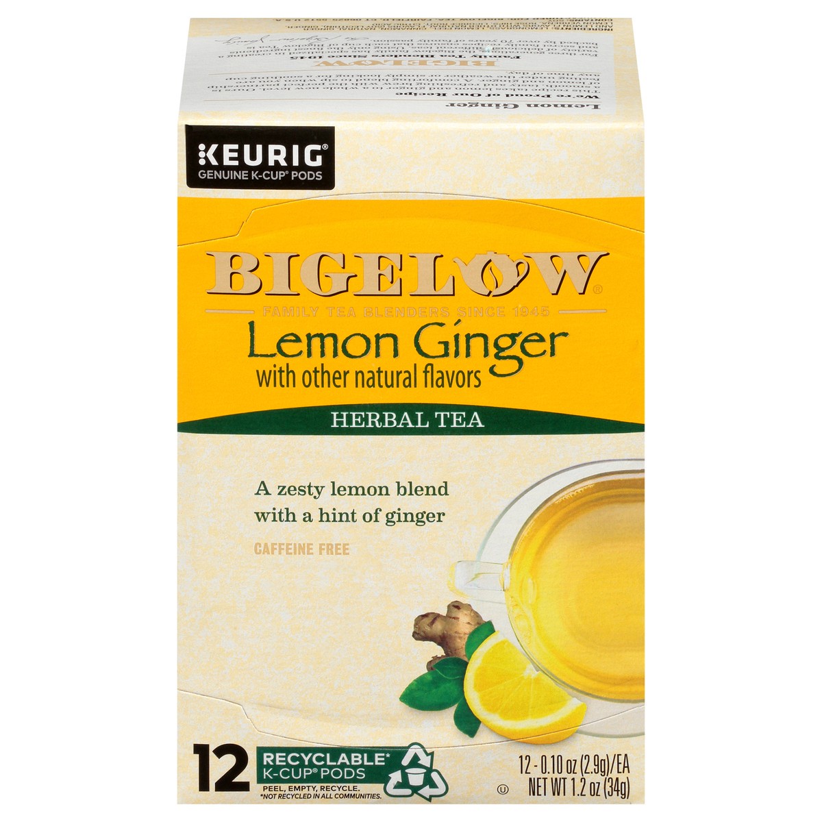 slide 7 of 12, Bigelow Lemon Ginger Herbal Tea 12 ct K-Cup Pods 1.2 oz. Box - 12 ct, 12 ct