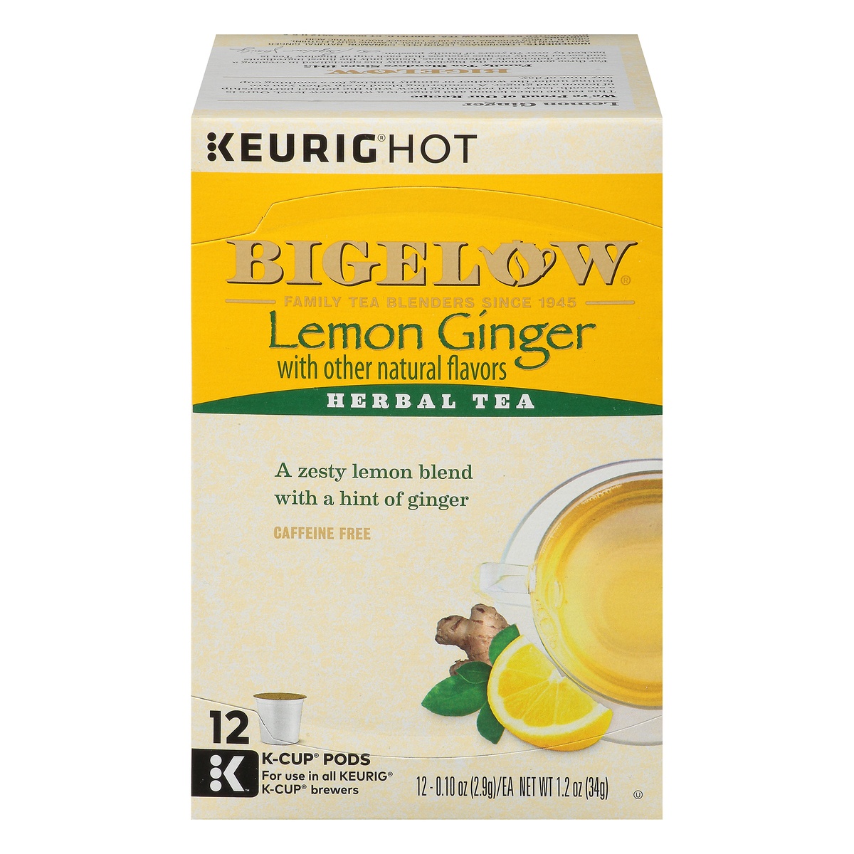 slide 1 of 1, Bigelow Lemon Ginger Herbal Tea K Cup Pods, 12 ct