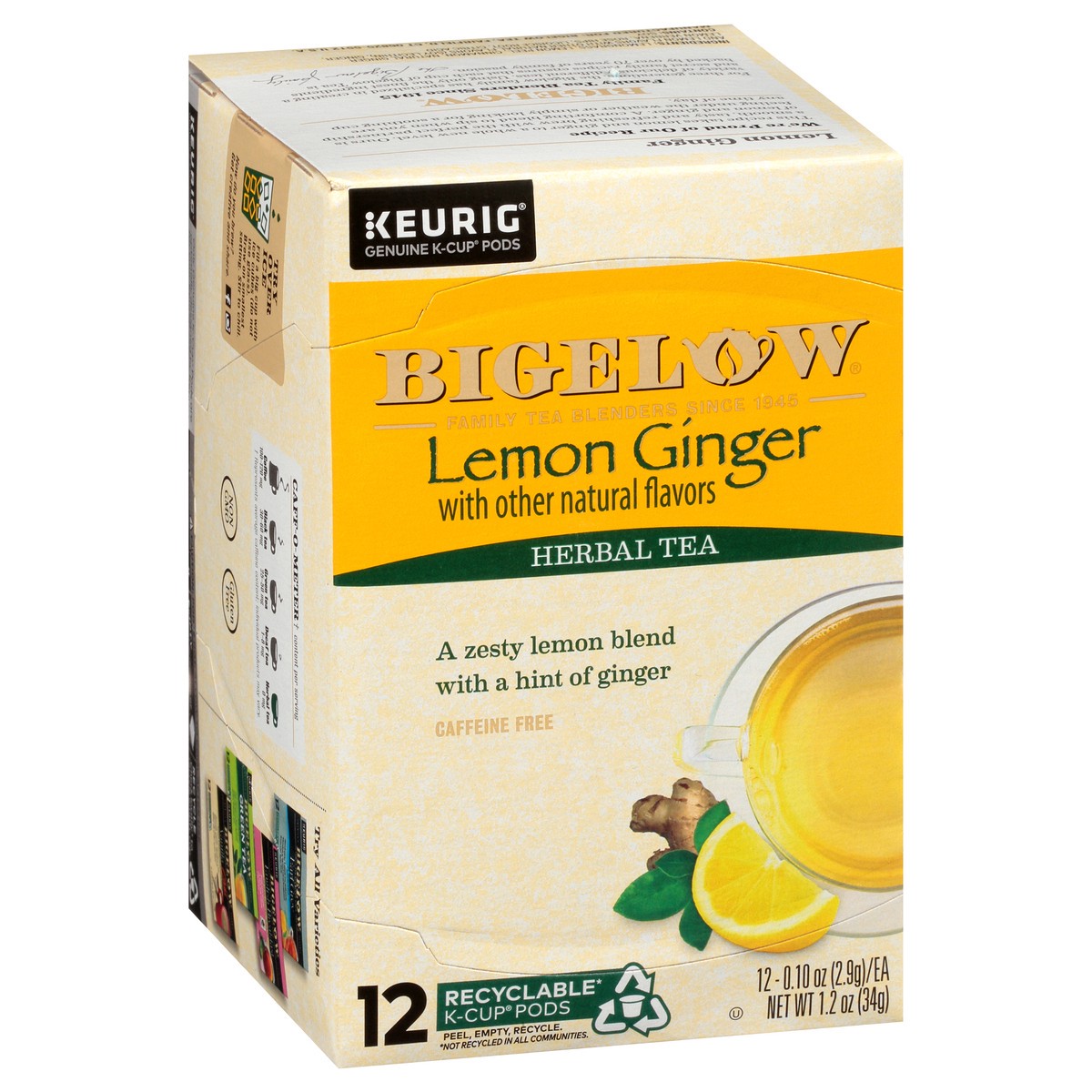 slide 2 of 12, Bigelow Lemon Ginger Herbal Tea 12 ct K-Cup Pods 1.2 oz. Box - 12 ct, 12 ct