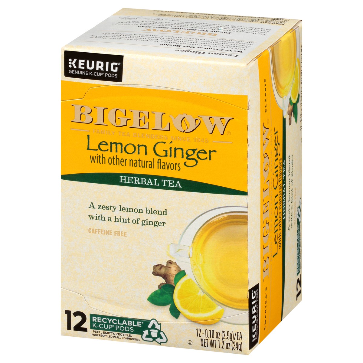 slide 3 of 12, Bigelow Lemon Ginger Herbal Tea 12 ct K-Cup Pods 1.2 oz. Box - 12 ct, 12 ct