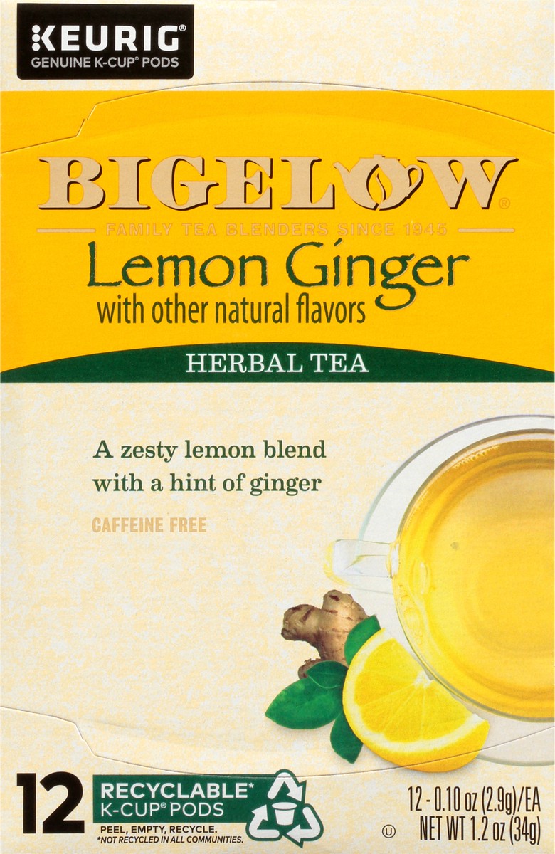 slide 9 of 12, Bigelow Lemon Ginger Herbal Tea 12 ct K-Cup Pods 1.2 oz. Box - 12 ct, 12 ct