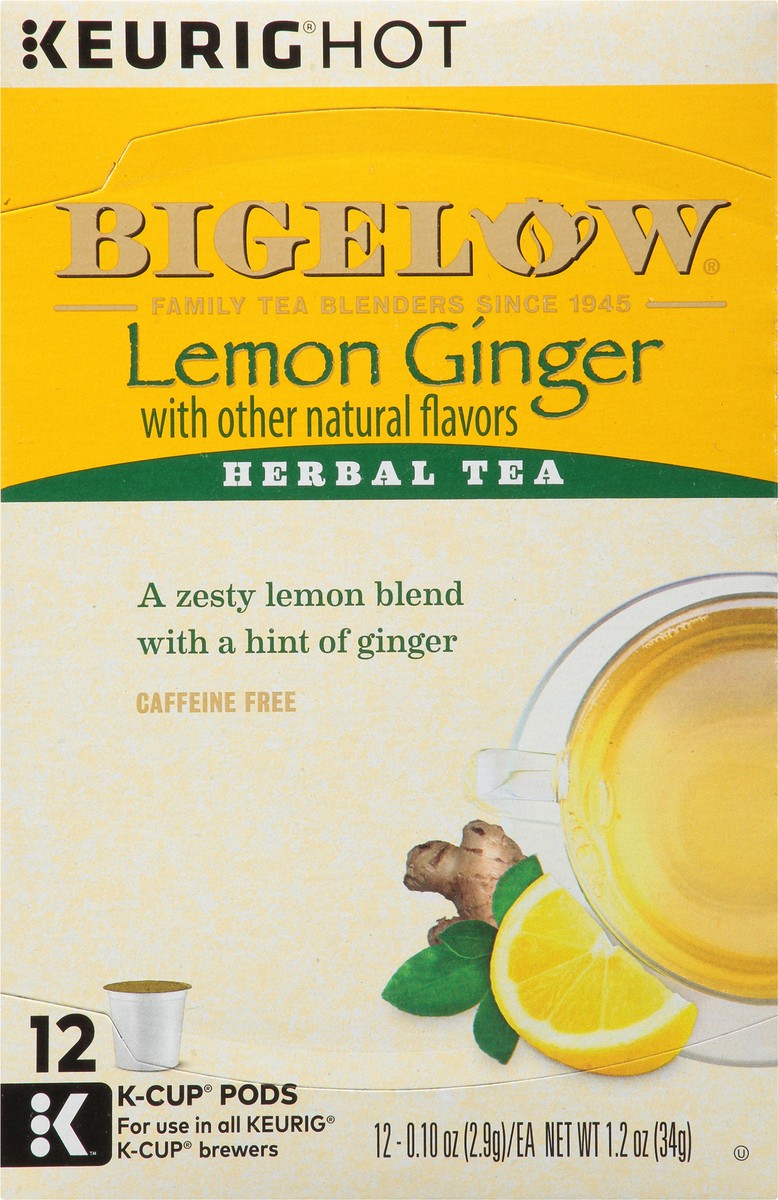 slide 1 of 12, Bigelow Lemon Ginger Herbal Tea Caffeine Free 12 K-Cup Pods, 12 ct