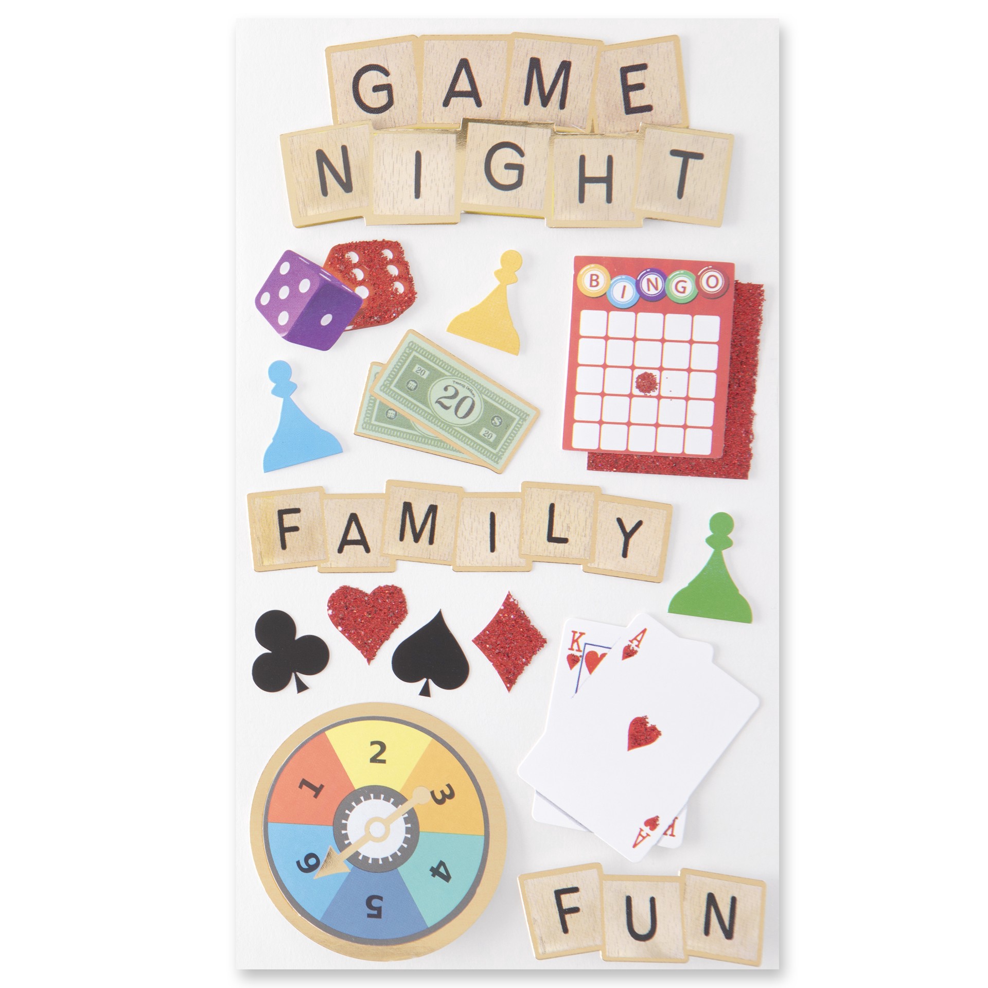 slide 4 of 6, Game Night Dimensional Stickers By Recollections, 3.875 in x 6.875 in