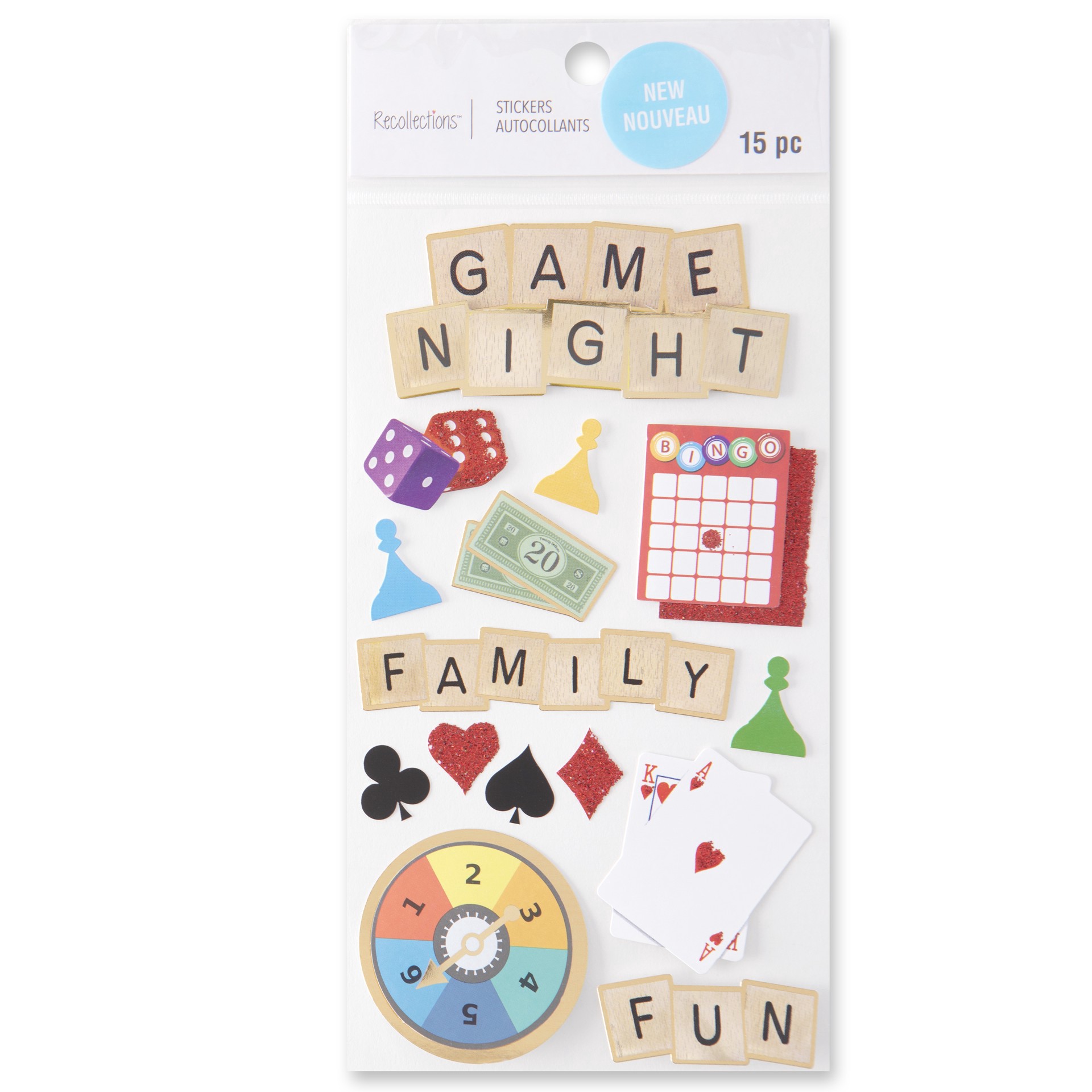 slide 5 of 6, Game Night Dimensional Stickers By Recollections, 3.875 in x 6.875 in