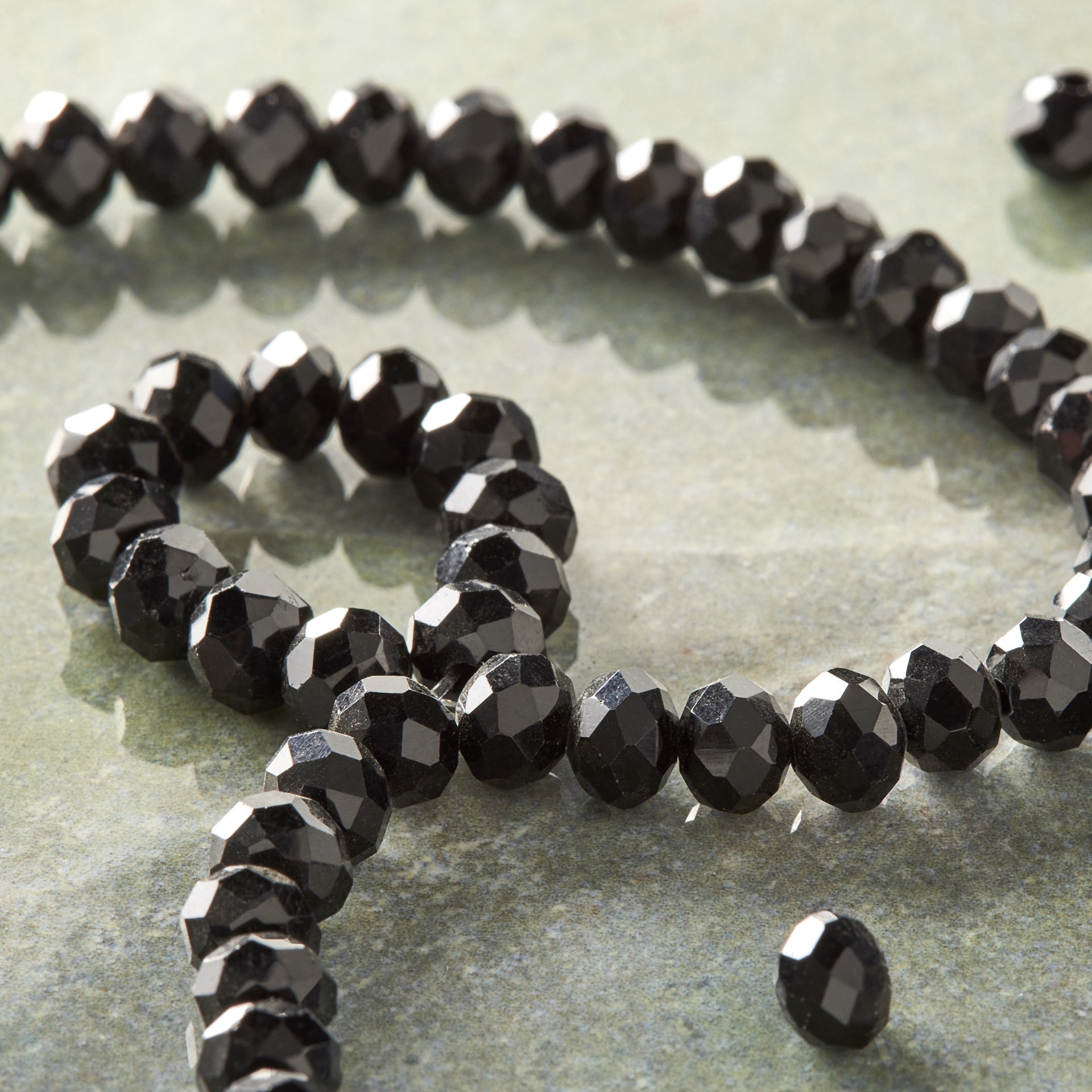 slide 3 of 3, Black Faceted Glass Rondelle Beads, 6mm By Bead Landing, 6 mm