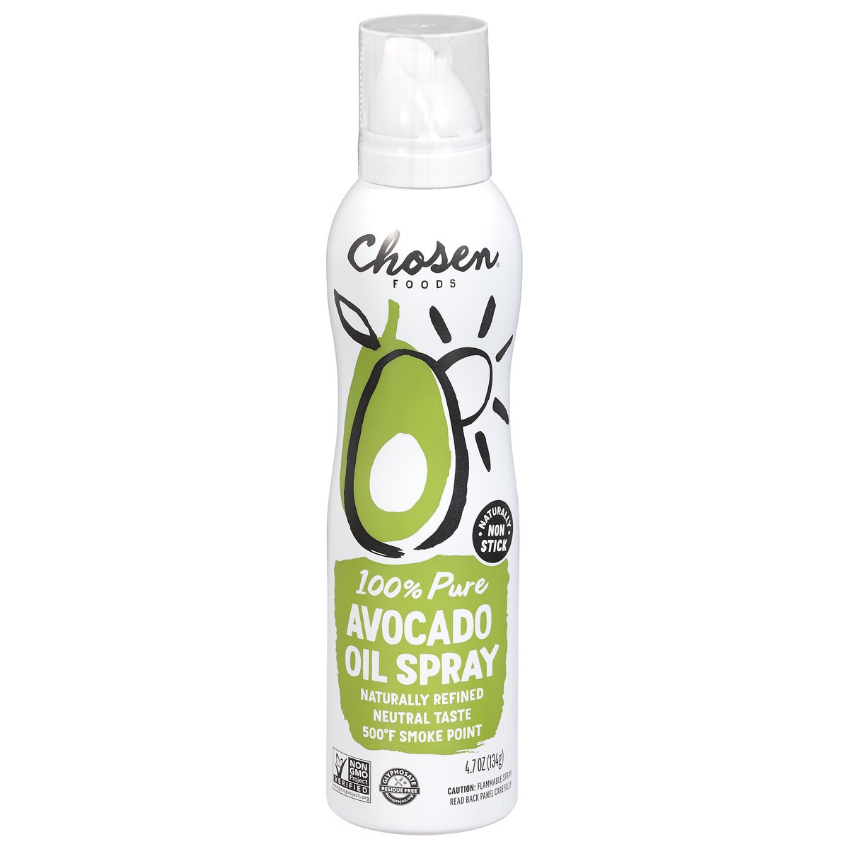 slide 1 of 9, Chosen Foods Non Stick 100% Pure Avocado Oil Spray 4.7 oz, 4.7 oz