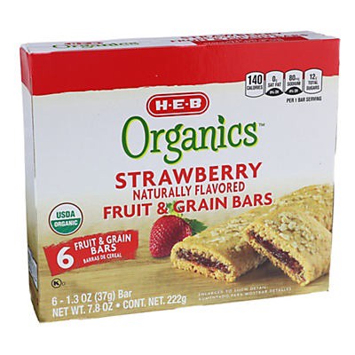 slide 1 of 1, H-E-B Organics Strawberry Fruit & Grain Bars, 7.8 oz