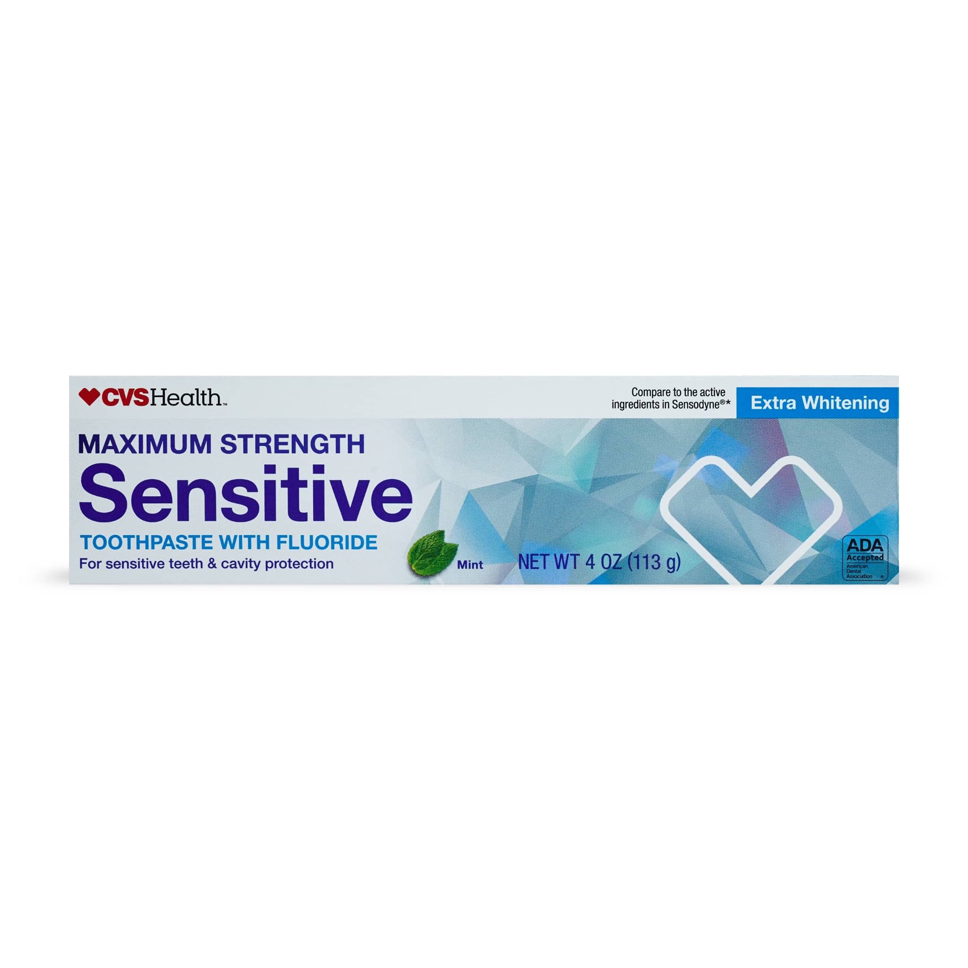 slide 1 of 1, CVS Health Sensitive Extra Whitening Fluoride Toothpaste, Mint, 4 Oz, 4 oz