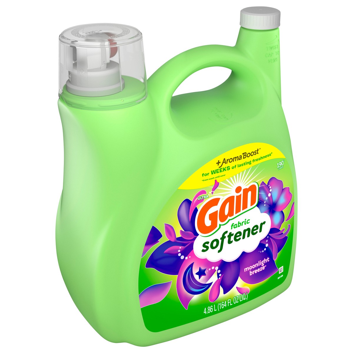 slide 2 of 6, Gain Liquid Fabric Conditioner, Moonlight Breeze Fabric Softener, 190 loads, 164 fl oz, 164 fl oz