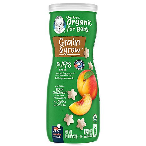 slide 1 of 1, Gerber Organic Bby G&g Peach Puffs - 1.48 OZ, 1.48 oz
