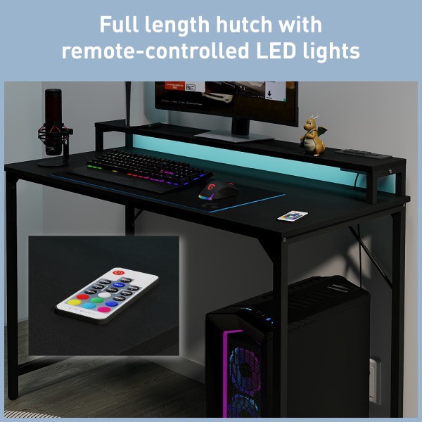 slide 7 of 8, Realspace® Rezio 47"" Computer Desk with Hutch and Integrated Power, Black, 1 ct