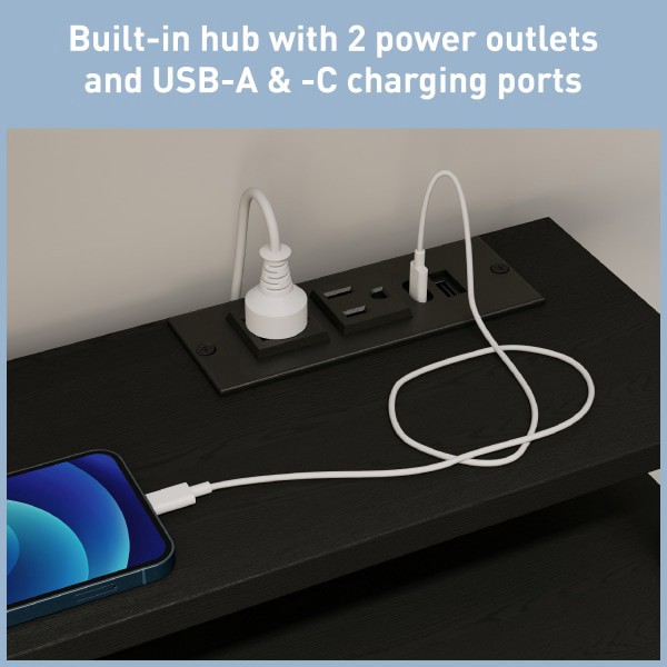 slide 5 of 8, Realspace® Rezio 47"" Computer Desk with Hutch and Integrated Power, Black, 1 ct