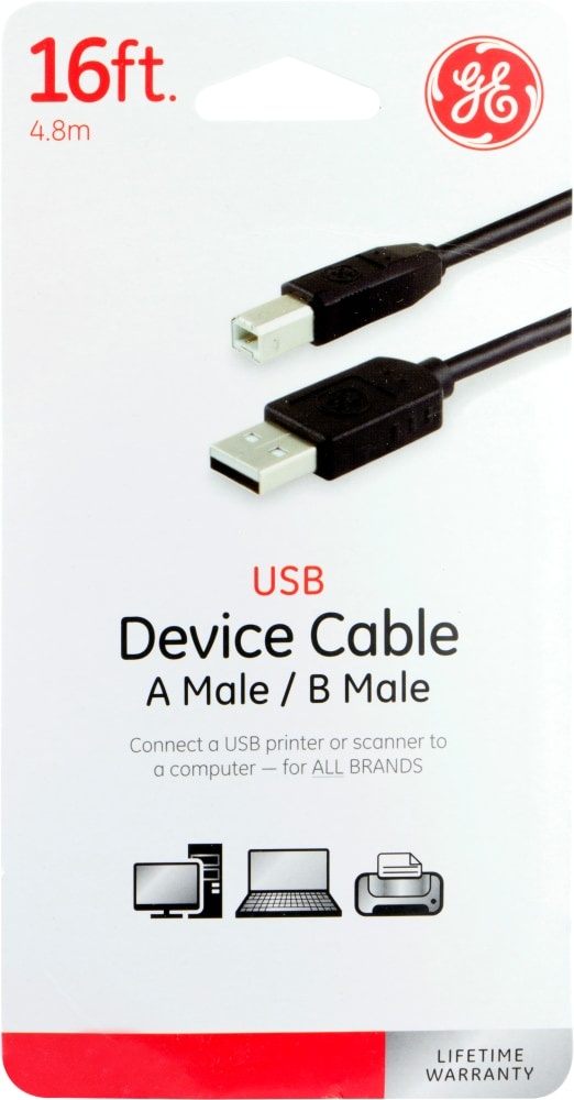 slide 1 of 1, Ge Usb 2.0 Device Cable - Black - 16 Foot, 16 ft