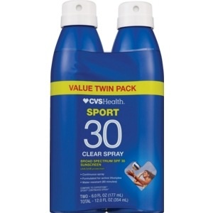 slide 1 of 1, CVS Health Sport Clear Spray Sunscreen Spf 30 Twinpack, 12 oz