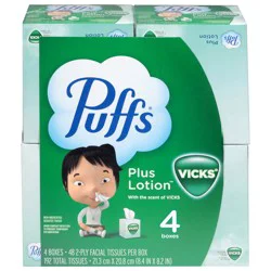 Puffs Plus Lotion Facial Tissues with the Scent of Vicks 4 Boxes