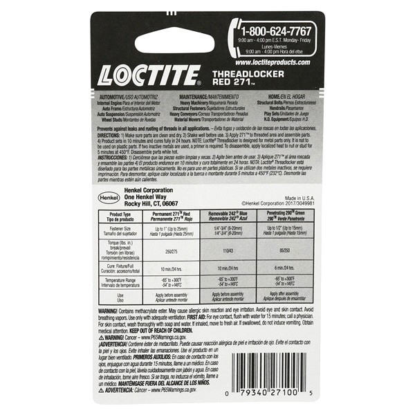 slide 5 of 5, Loctite Red 271 Heavy Duty Threadlocker, 6 ml