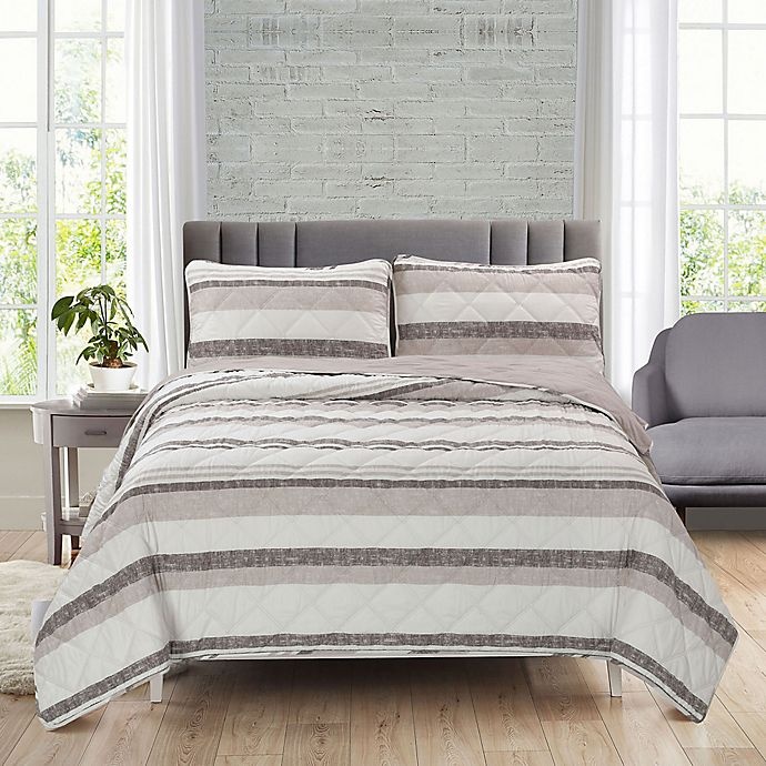 slide 1 of 3, Ellen Tracy Yacht Stripe Reversible Full/Queen Quilt Set - Taupe, 3 ct