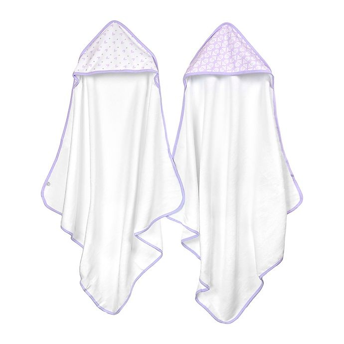 slide 1 of 2, Just Born Tiki and Emma Hooded Towels - White/Lilac, 2 ct