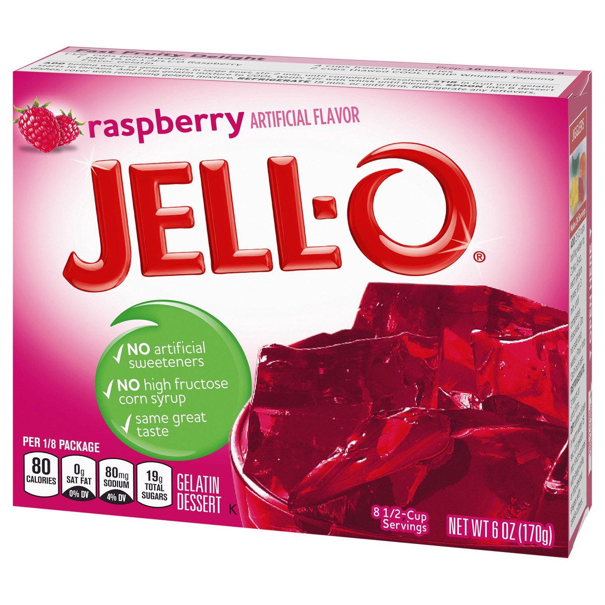 slide 6 of 9, Jell-O Raspberry Artificially Flavored Gelatin Dessert Mix, Family Size, 6 oz Box, 6 oz