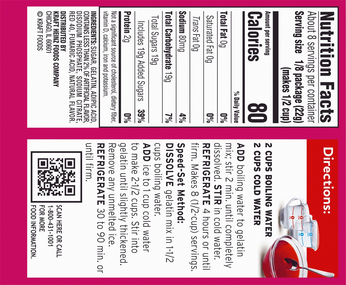 slide 9 of 9, Jell-O Raspberry Artificially Flavored Gelatin Dessert Mix, Family Size, 6 oz Box, 6 oz