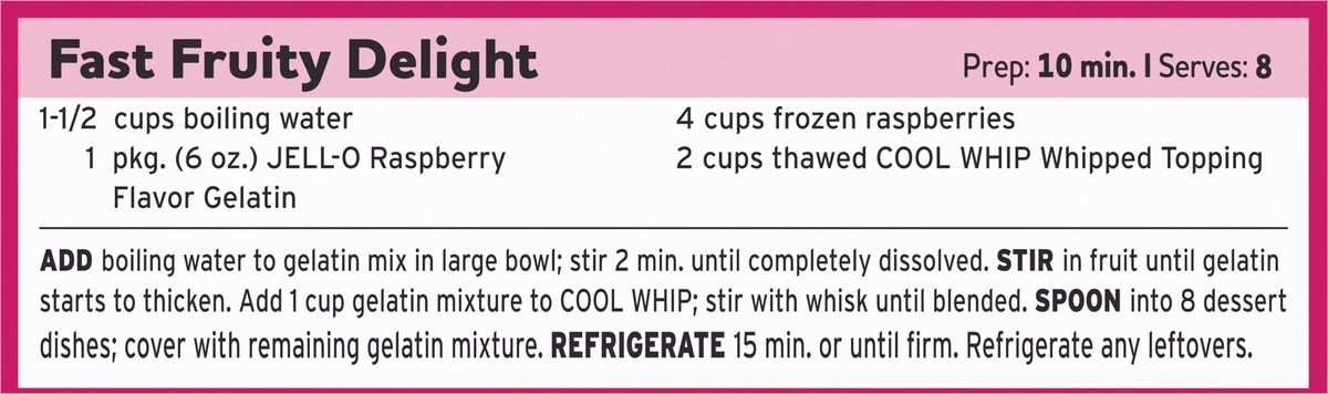 slide 5 of 9, Jell-O Raspberry Artificially Flavored Gelatin Dessert Mix, Family Size, 6 oz Box, 6 oz