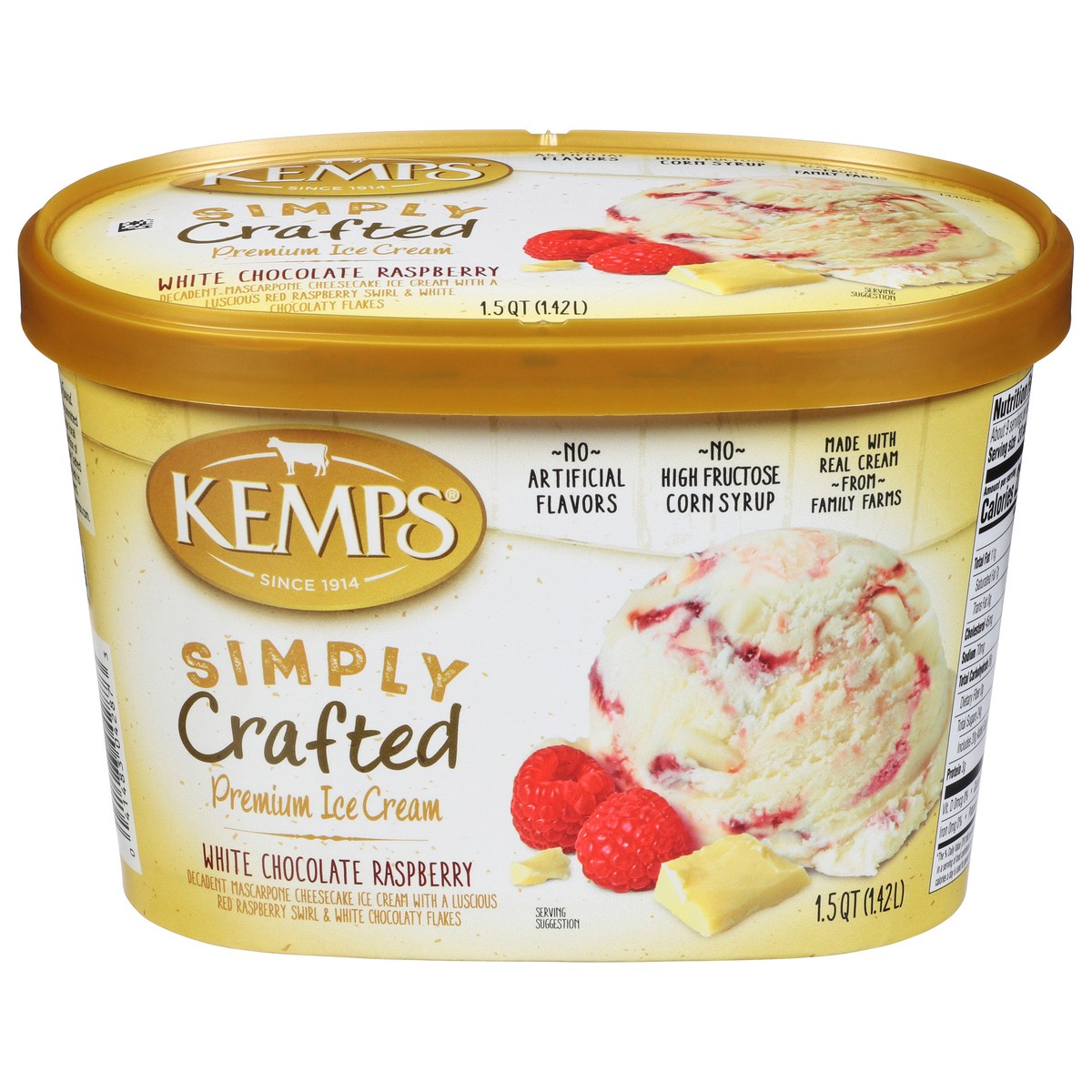 slide 1 of 9, Kemps Simply Crafted Premium White Chocolate Raspberry Ice Cream 1.5 qt, 1.5 qt