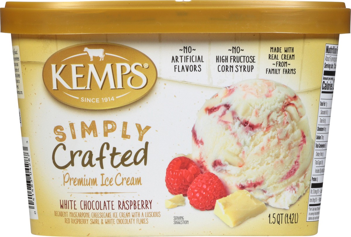 slide 1 of 9, Kemps Simply Crafted Premium White Chocolate Raspberry Ice Cream 1.5 qt, 1.5 qt