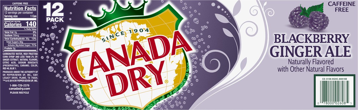 slide 5 of 9, Canada Dry Blackberry Ginger Ale Soda- 12 ct, 12 ct