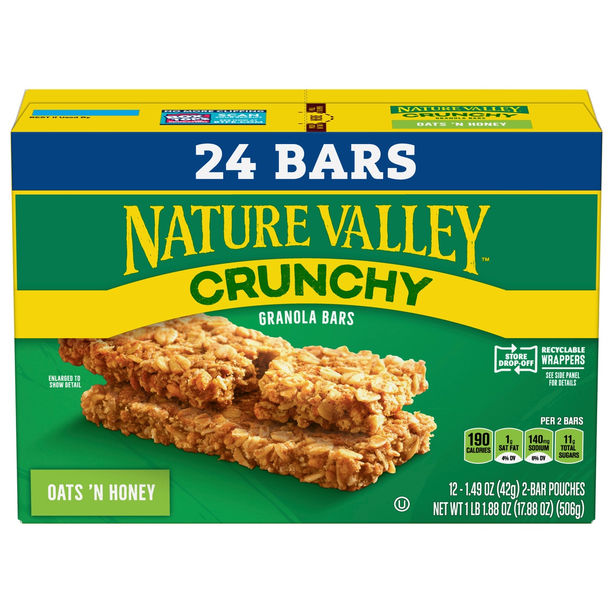 slide 1 of 1, Nature Valley Granola Bars, Crunchy Oats 'n Honey, 17.88 oz, 24 ct