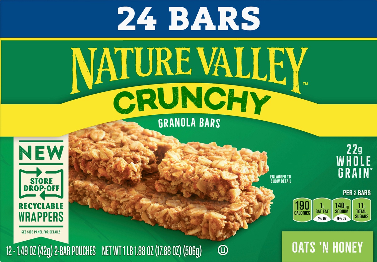slide 9 of 10, Nature Valley Crunchy Oats 'N Honey Granola Bars, 24 ct