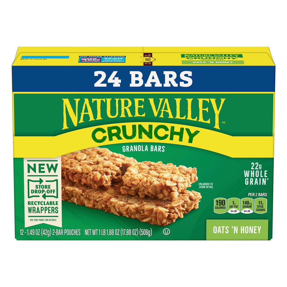 slide 1 of 10, Nature Valley Crunchy Oats 'N Honey Granola Bars, 24 ct
