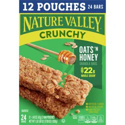 Nature Valley Crunchy Granola Bars, Oats 'n Honey, 24 Bars, 17.88 OZ (12 Pouches)