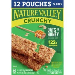 Nature Valley Crunchy Granola Bars, Oats 'n Honey, 24 Bars, 17.88 OZ (12 Pouches)