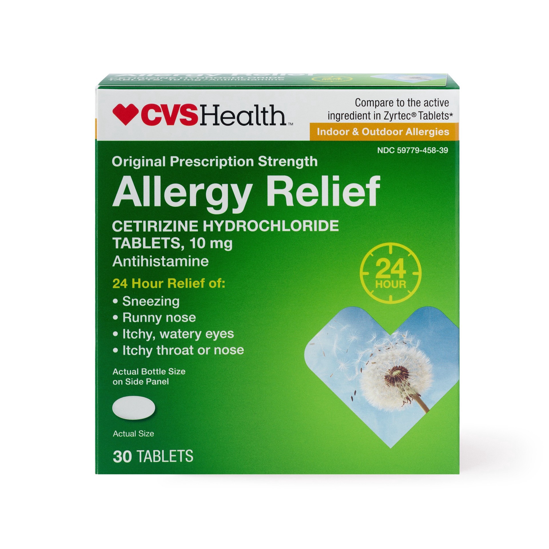 slide 1 of 1, Cvs Health 24Hr Allergy Relief Tablets, 10Mg Cetirizine Hcl, 30 Ct, 30 ct
