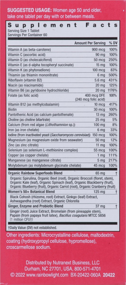 slide 8 of 12, Rainbow Light Women's One Womens High Potency 50+ Daily Multivitamin 60 Vegetarian Tablets, 1 ct