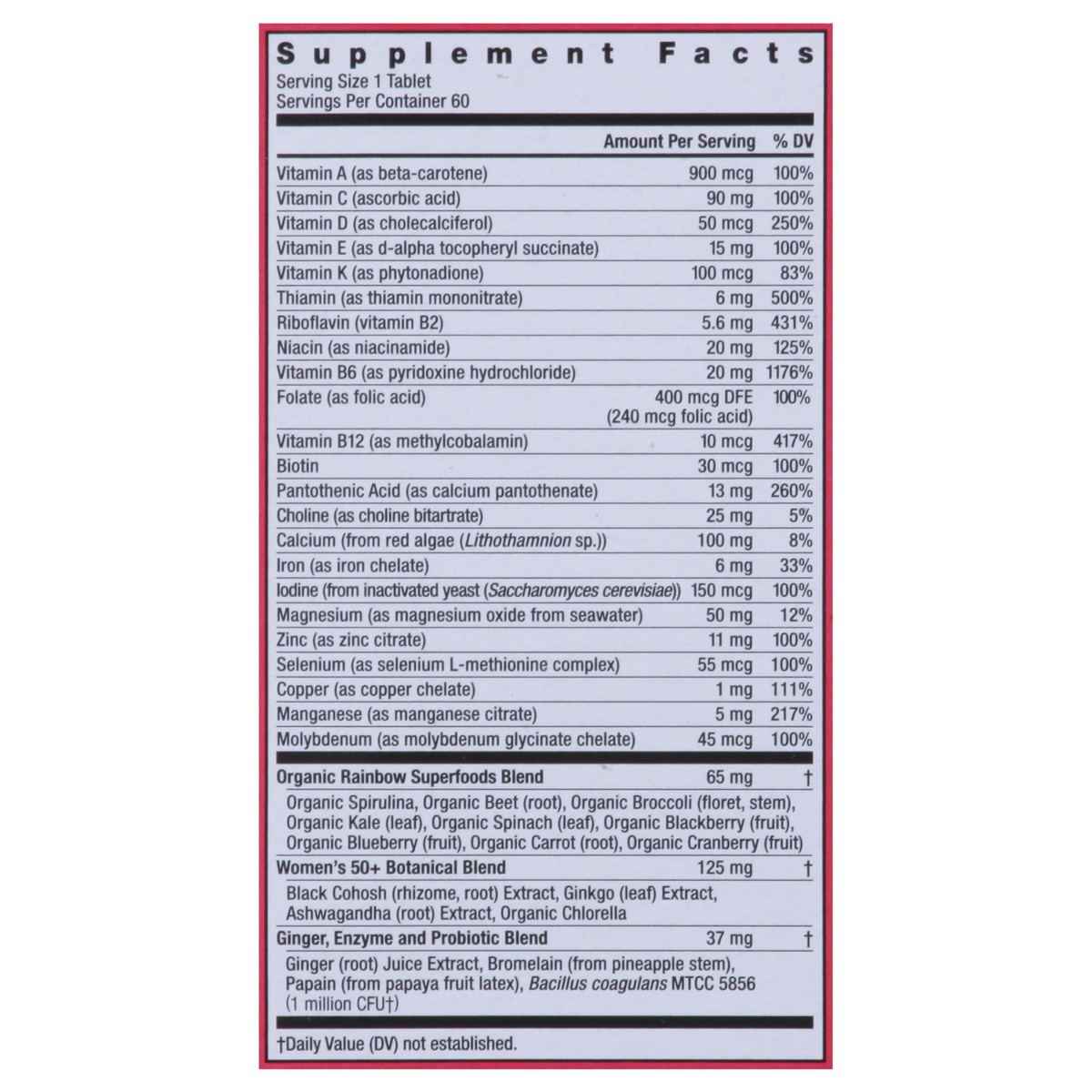 slide 12 of 12, Rainbow Light Women's One Womens High Potency 50+ Daily Multivitamin 60 Vegetarian Tablets, 1 ct
