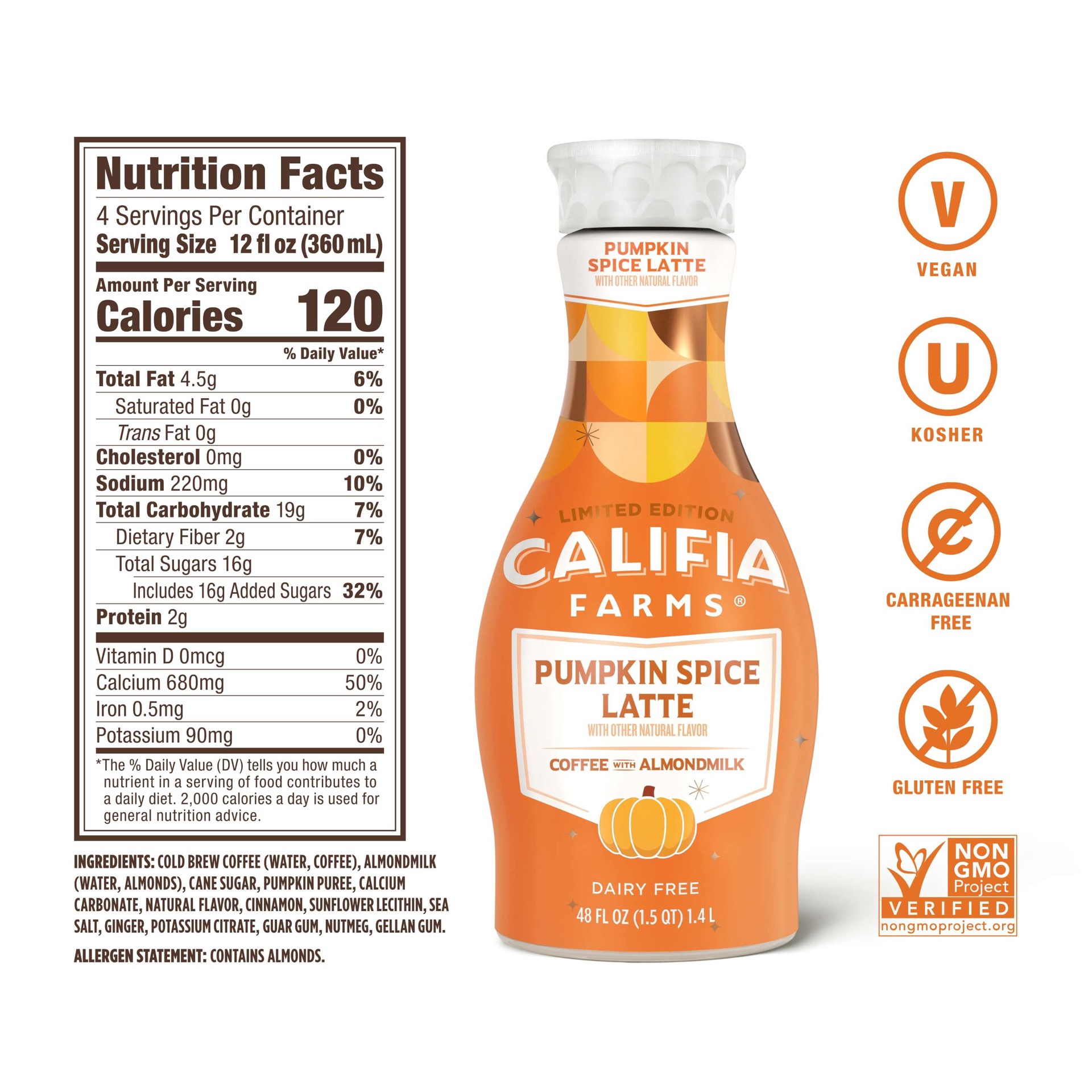 slide 5 of 5, Califia Farms Pumpkin Spice Cold Brew Coffee with Almond Milk, 48 fl oz