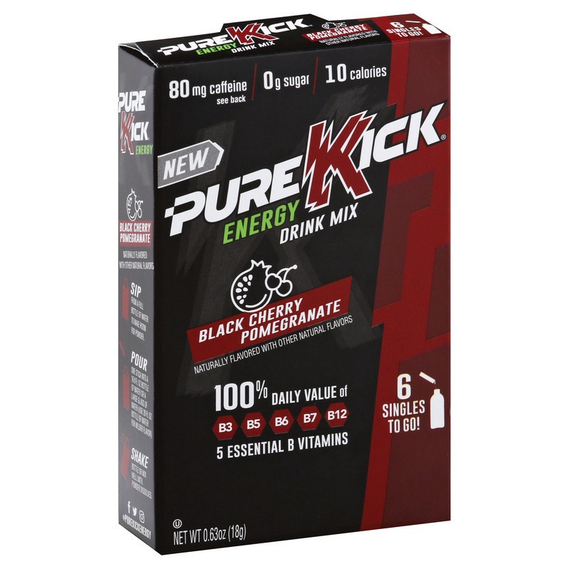 slide 1 of 6, Pure Kick Zero Sugar Energy Black Cherry Pomegranate Drink Mix 6 Stick Packs, 6 ct