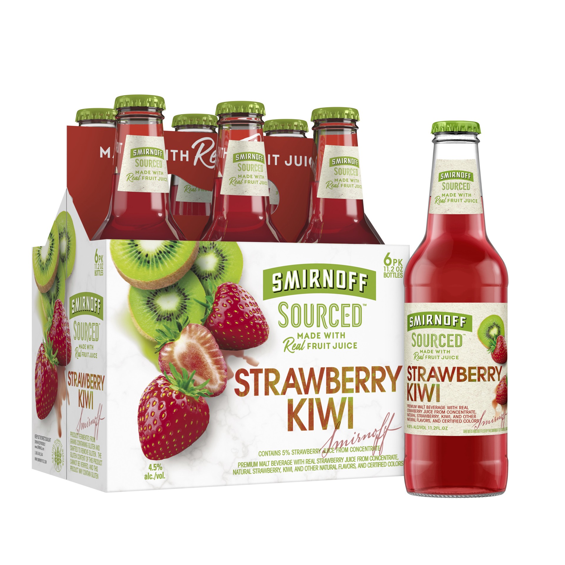 slide 5 of 7, Smirnoff Sourced Strawberry Kiwi Beer 6 ea, 6 ct; 11.2 oz