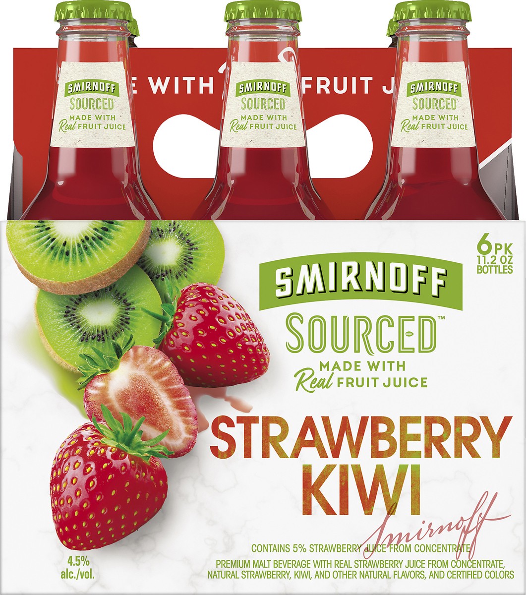 slide 1 of 7, Smirnoff Sourced Strawberry Kiwi Beer 6 ea, 11.2 fl oz